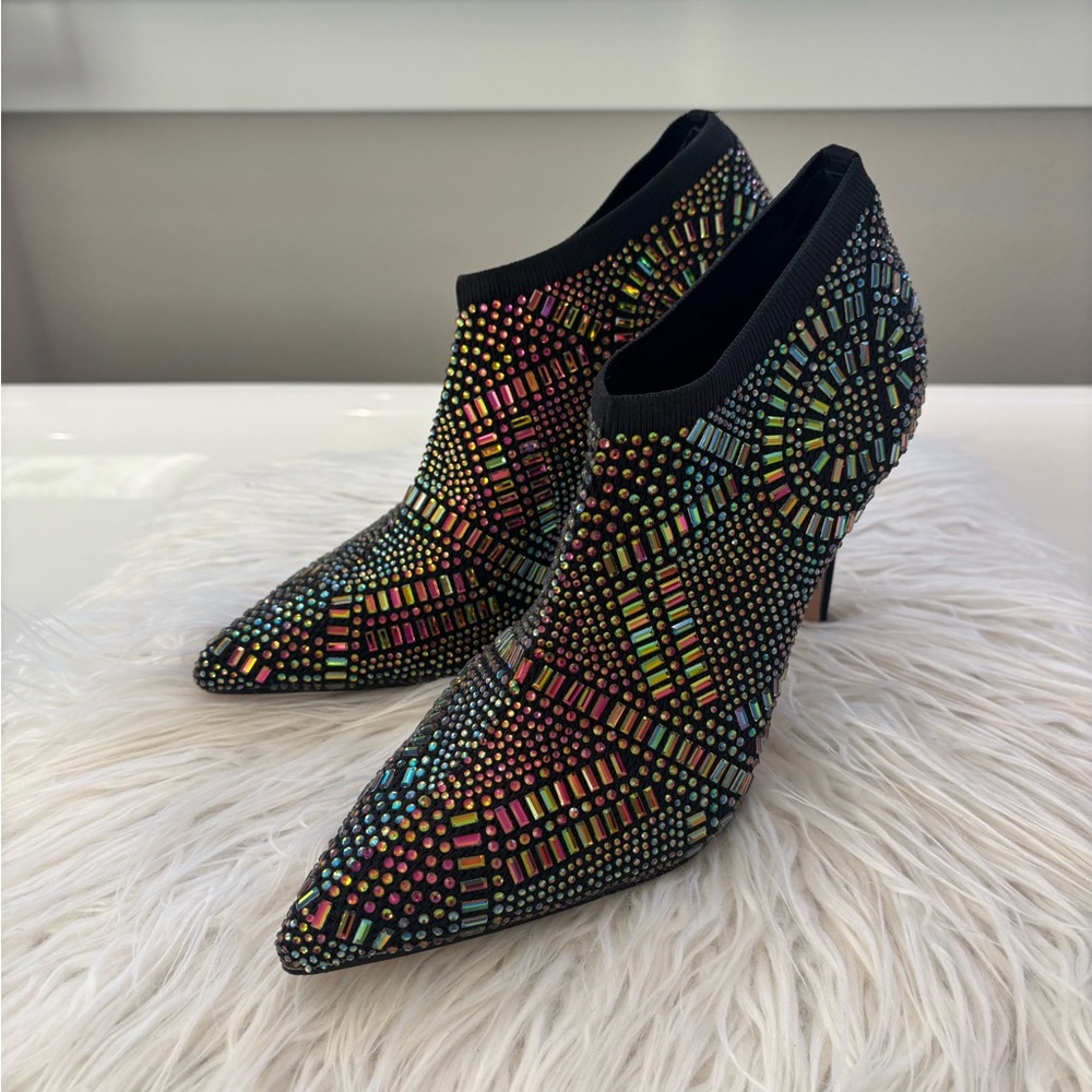 Elegant Black and Multicolor Women's Ankle Boots 7.5